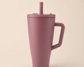 Dusty Rose 40oz Tumbler with Handle, Insulated Travel Mug, Matte Coffee Cup