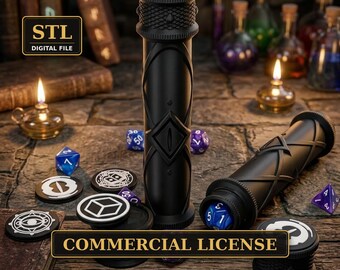 Pudełko na kostki Fantasy Dice Tube STL z zakrętką i magnetyczną pokrywką, ArkDice