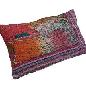 Capa de almofada Kantha multicolorida, almofada lombar de patchwork feita à mão, decoração vintage para casa em algodão.