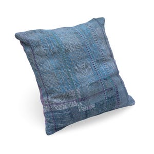 Handgjort blått turkos Kantha örngott, vintage indisk lapptäckeskudde (18x18)