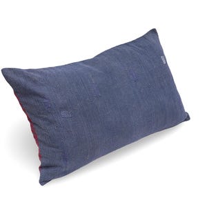 Vintage Kantha Pillow Cover, Muted Blue Cotton Lumbar Cushion, Indian Textile Home Decor