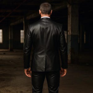 Herrkostym i äkta läder, 3 delad kostym | Kavaj, väst och byxor | Formell bröllopsoutfit bild 3
