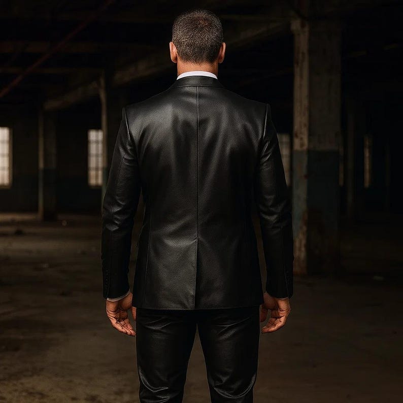 Herrkostym i äkta läder, 3 delad kostym | Kavaj, väst och byxor | Formell bröllopsoutfit bild 3