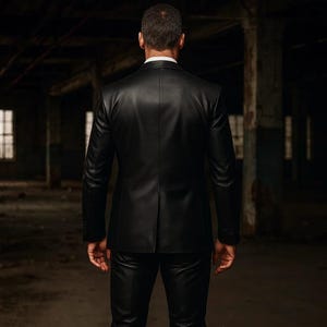 Herrkostym i äkta läder, 3 delad kostym | Kavaj, väst och byxor | Formell bröllopsoutfit bild 5