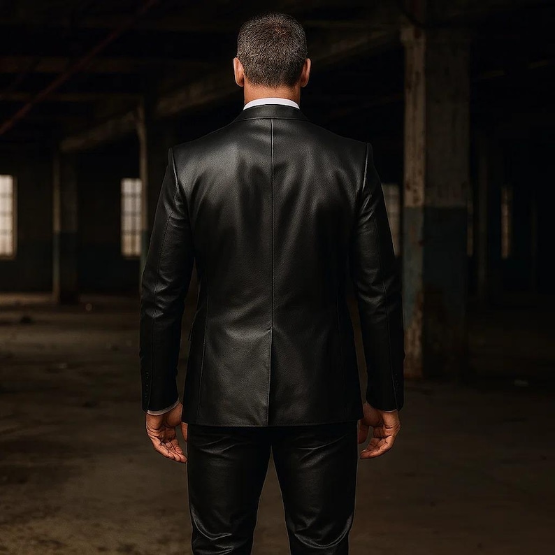 Herrkostym i äkta läder, 3 delad kostym | Kavaj, väst och byxor | Formell bröllopsoutfit bild 4