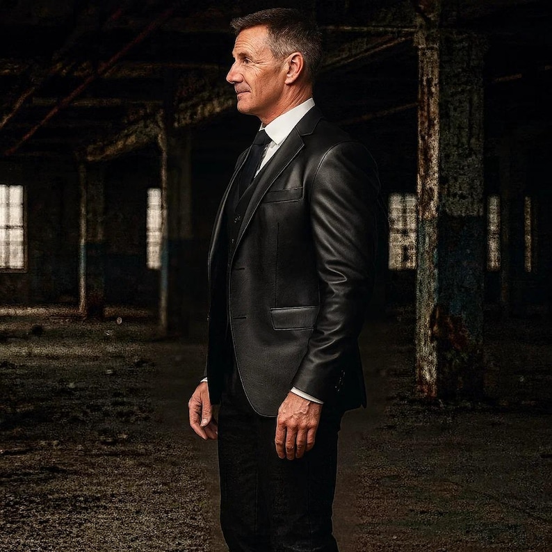 Herrkostym i äkta läder, 3 delad kostym | Kavaj, väst och byxor | Formell bröllopsoutfit bild 6