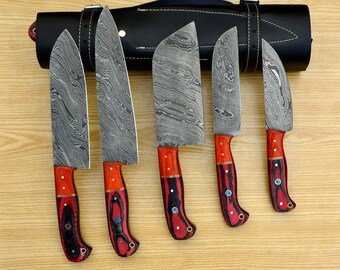 Juego de 5 cuchillos de chef de acero de Damasco