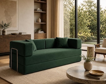 Handmade Queen Size Convertible Floor Sofa Bed | Corduroy Couch, Sleeper Loveseat, No Assembly
