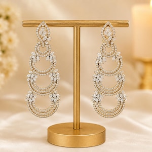 6.27 Ct Round, Pear & Marquise Shape Natural Diamond Dangle Earrings 14K Rose Gold Luxury Statement Diamond Earrings, Bridal Wedding Jewelry