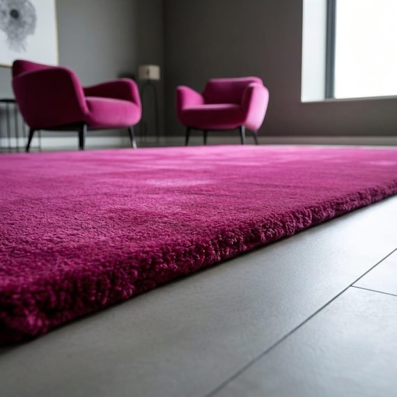 Magenta Fuchsia Velour Plush Rug, Handmade Modern Minimalist Soft Bedroom Carpet Magenta