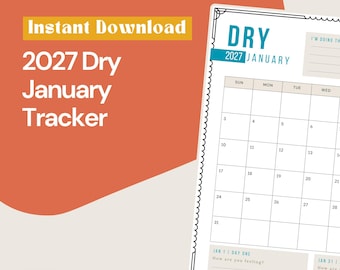 Calendario mensual de sobriedad para el mes de enero sin alcohol, con seguimientos semanales (descarga instantánea).
