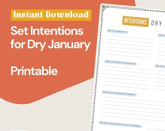 Página de intenciones para el Enero Seco / Plantilla imprimible para establecer metas de sobriedad (Descarga instantánea)