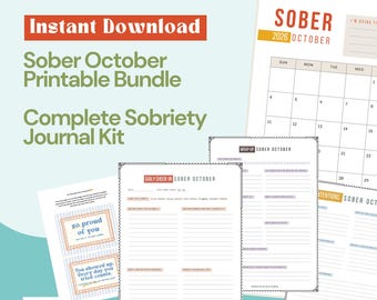 Kit imprimible para llevar un diario de sobriedad en octubre / Registro diario, semanal y mensual (descarga instantánea)
