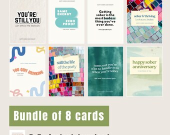 Funny Sober Anniversary Cards Bundle | Recovery Celebration Greeting Cards (Digital Download) | Sober Birthday