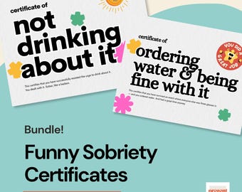 Paquete de certificados de sobriedad divertidos / Juego de 5 / Regalo de sobriedad imprimible / Descarga instantánea