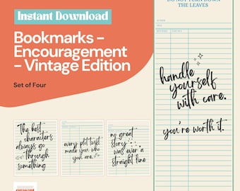 Marcapáginas con diseño de tarjeta de biblioteca vintage / Frases de ánimo (Descarga digital) / Regalo de aniversario de sobriedad