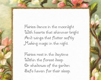 Fairies Dance in the Moonlight, Original Fairy Poem, DIY Printable, Instant Download, 8 1/2 x 11, 8.5x11