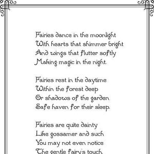 Fairies Dance in the Moonlight, Black and White, 8x10, Original Fairy Poem, DIY Printable, Instant Download image 1