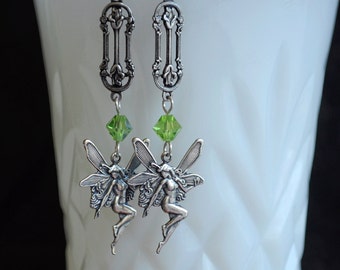 Fairy Earrings, Whimsical Jewelry, Fairy Magic, Silver and Green