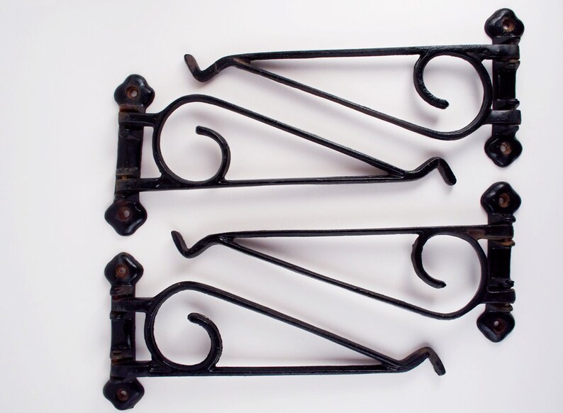 4 Cast Iron Plant Hanger Brackets Vintage Black Swivel Garden Etsy