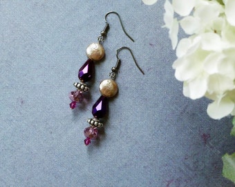 Fantasy Purple and Pink Faceted Glass Earrings