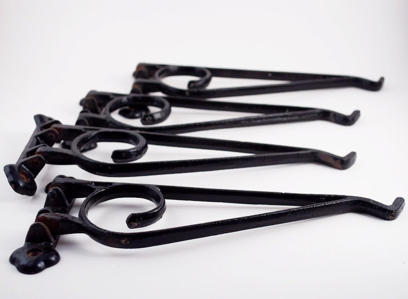 4 Cast Iron Plant Hanger Brackets Vintage Black Swivel Garden Etsy