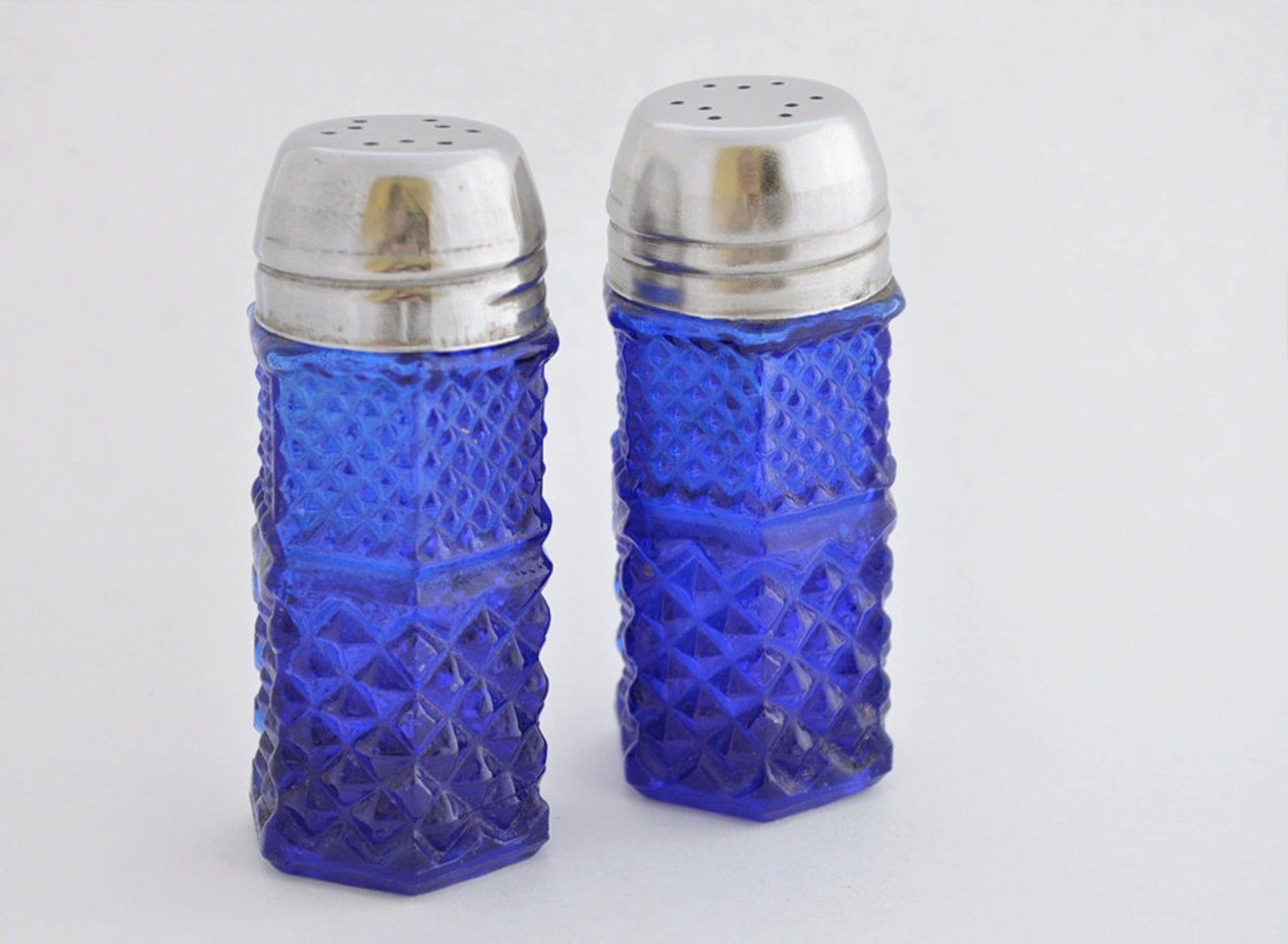 Vintage Cobalt Blue Pressed Glass Salt and Pepper Shakers Made Etsy