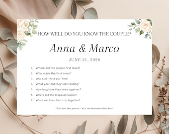 How Well Do You Know The Couple Wedding Game Printable Floral Bridal Shower Game Canva Template Editable Instant Download
