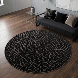Mottled Croc Pebble Rug - Black Brown Living Room Circle Area Mat