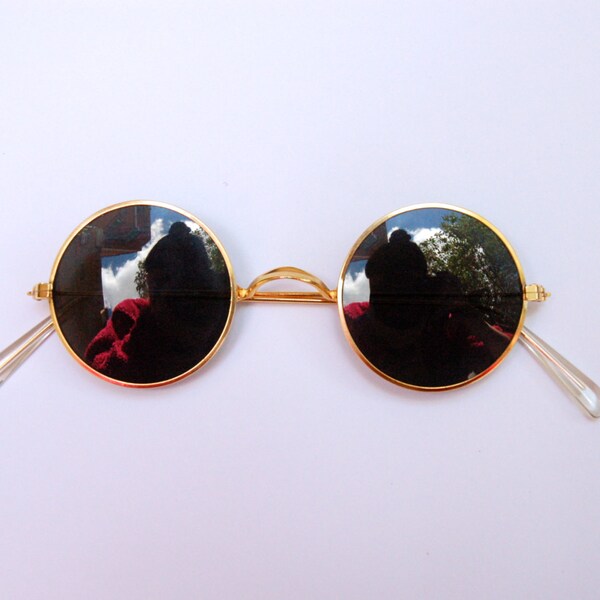 Authentic Vintage 90s Circle Sunglasses/ Shades w Gold Tone Frame - NOS Dead Stock John Lennon/Ozzy/Seapunk/Grunge/Rave