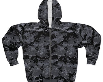 Zwart-grijze hoodie met digitale camouflageprint | All-over print