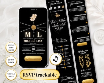Digital Black Wedding invite, RSVP Link, Musical Invite, Wedding Details, Animated Canva Template, Luxury Wedding, Modern Wedding