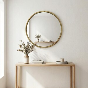 Specchio rotondo in ottone, decorazione da parete in ottone realizzata a mano, decorazione da parete moderna boho, art déco