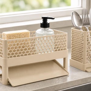 Sink Caddy Organizer, 3D Printed Kitchen Organizer, Soap and Sponge Holder, Utensil Holder, Countertop Storage, Modern Kitchen Decor