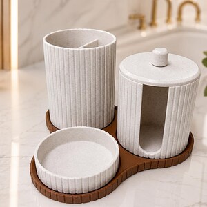Custom 3D Printed Bathroom Organizer Set, Toothbrush Holder, Cotton Pad Jar, Tissue Dispenser, Personalized Color Bathroom Decor