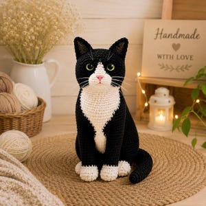 Virkmönster för smokingkatt | Sittande amigurumi-kattunge i PDF-format (digital nedladdning)