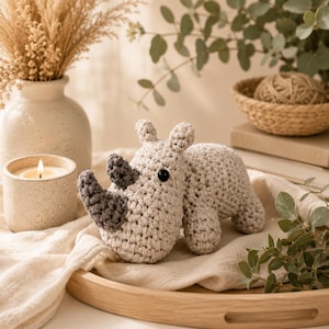 Crochet Rhino Amigurumi Pattern PDF, Beginner Friendly Rhino Plushie Tutorial, Step by Step Crochet Animal Pattern, Instant Download