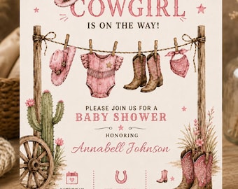 Pink Cowgirl Baby Shower Invitation, Little Cowgirl On The Way Invite, Western Baby Shower Template, Rodeo Cowgirl Baby Shower