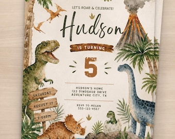 Dinosaur Birthday Invitation Template | Editable Canva Jurassic Party Invite (Digital Download)