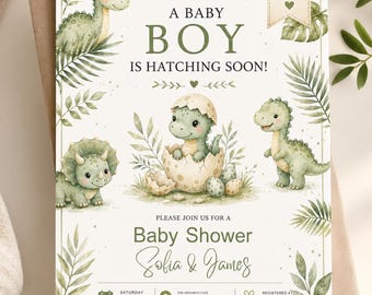 Baby Dinosaur Baby Shower Invitation Template, Editable Dinosaur Baby Shower Invite, Baby Boy Shower Invitation, Digital Download