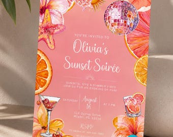 Sunset Soirée Summer Party Invitation for Print and Mobile (Editable Canva, Digital Download)