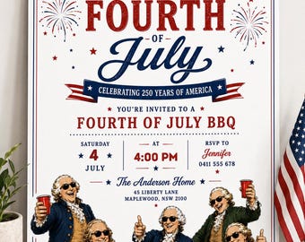 4th of July Party Invite | Party Like It’s 1776 Invitation Template | America 250 Years Celebration | Editable Canva | Patriotic BBQ Invite