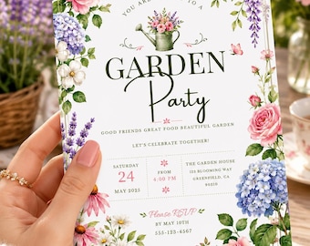 Editable Garden Party Birthday Invitation Template, Floral Birthday Invite, Wildflower Birthday Invitation, Botanical Birthday Party
