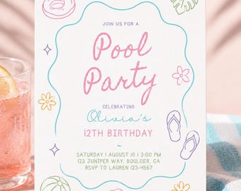 Pool Party Birthday Invitation Template | Editable Canva Summer Invite (Digital Download)