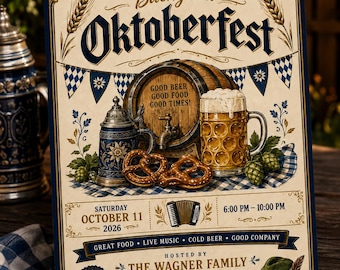 Oktoberfest Invitation, Backyard Oktoberfest Party Invite, Editable Canva Template, Bavarian Beer Festival Invitation
