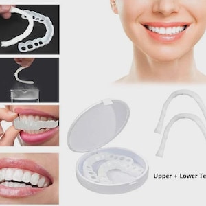Smile Snap On Upper + Lower False Teeth Dental Veneers Denture Tooth Cover Set
