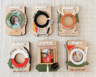 Personalized Father's Day Photo Frame: Magnet or Visor Clip, Wood Acrylic Design,  grandpa gift