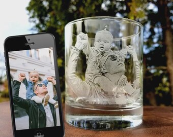 Etched Rocks Glass | Custom Photo Portrait, Personalized Father's Day Gift