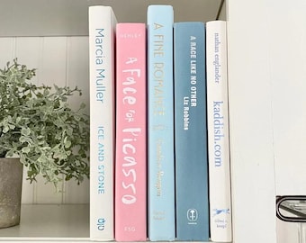 Decorative Hardcover Books: Blue, Pink & White Bookshelf Decor