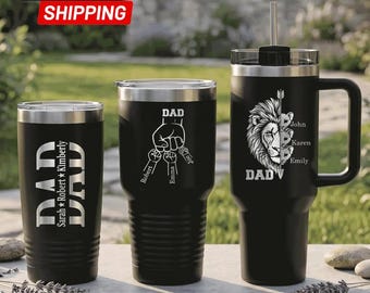 Personalized Dad Tumbler, Custom Kids Names Engraved Stainless Steel Travel Mug